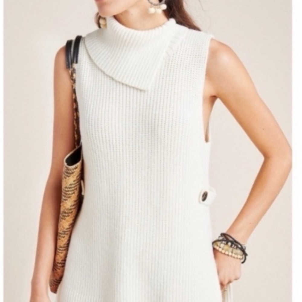 Anthropologie Alexa Sleeveless Split Mock Neck Button Sides Cream Tunic Sz M - Picture 4 of 12